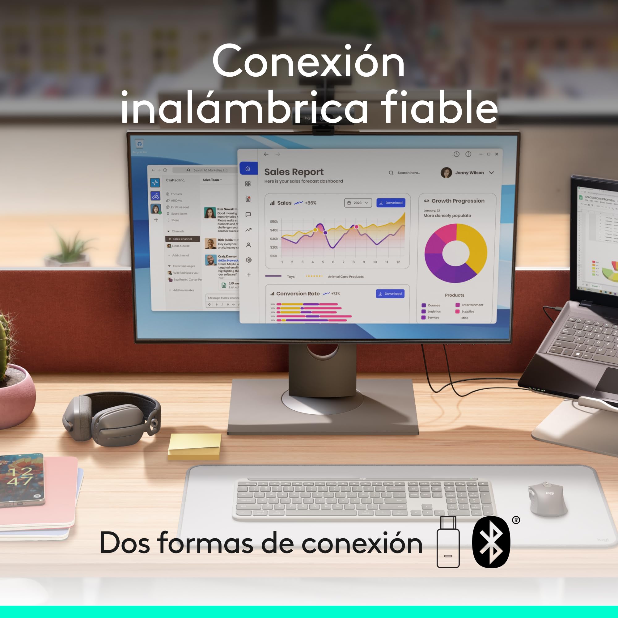 Logitech Zone Vibe Wireless Bluetooth® Auriculares | Micrófono con supresión de ruido, USB-A, USB-C, Google Meet, Google Voice, Zoom, Mac/PC - Gris