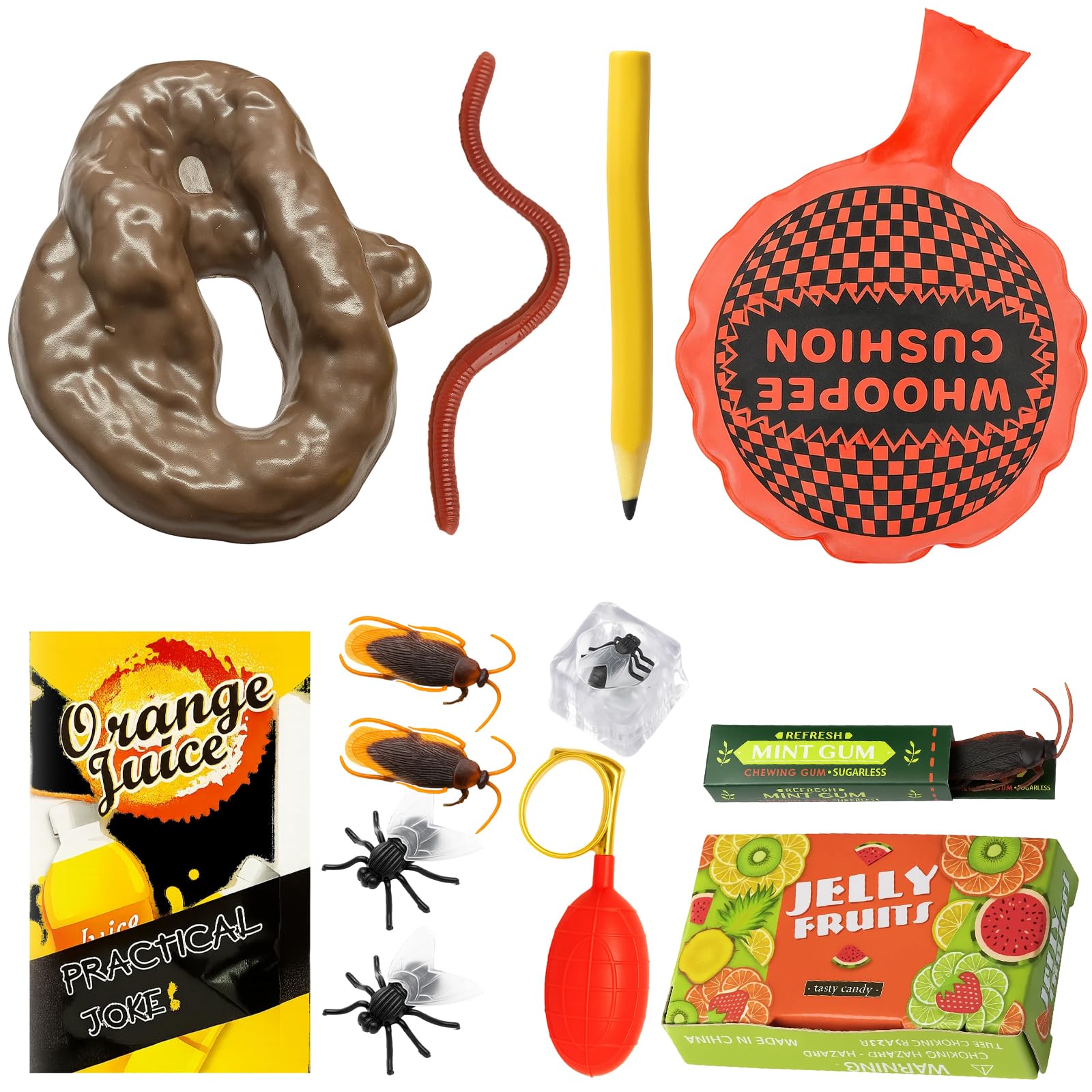 14 Pcs Pranks for Kids, Prank Kit with Fake Cockroaches and Magic Water Ring, Prank Gift Box for Parties and Family Gatherings, Jokes and Pranks for Adults and Children
