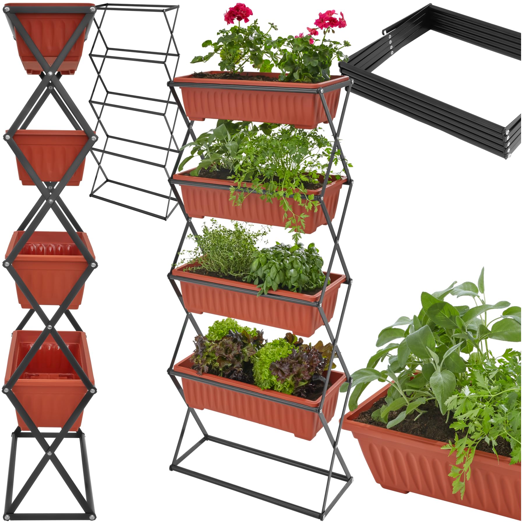 tectake® Potager de Jardin surélevé Jardinière Verticale avec 4 Bacs à Fleurs Culture en Hauteur Châssis Robuste Pliable Intérieur Extérieur Bac à semis 52x21x127 cm Jardin Terrasse Balcon