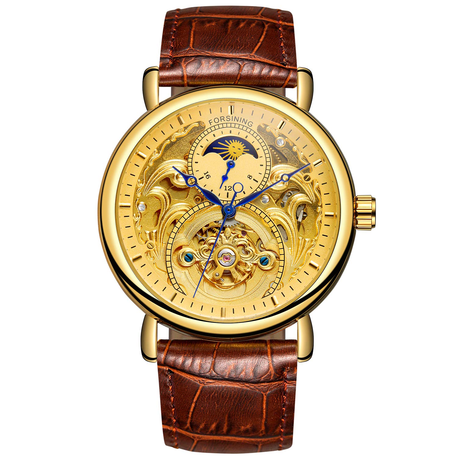 Orologio Automatico Uomo FORSINING – Quadrante Scheletrato Nero E Oro, Movimento Meccanico A Carica Manuale, Cinturino Acciaio Inox, Stile Vintage