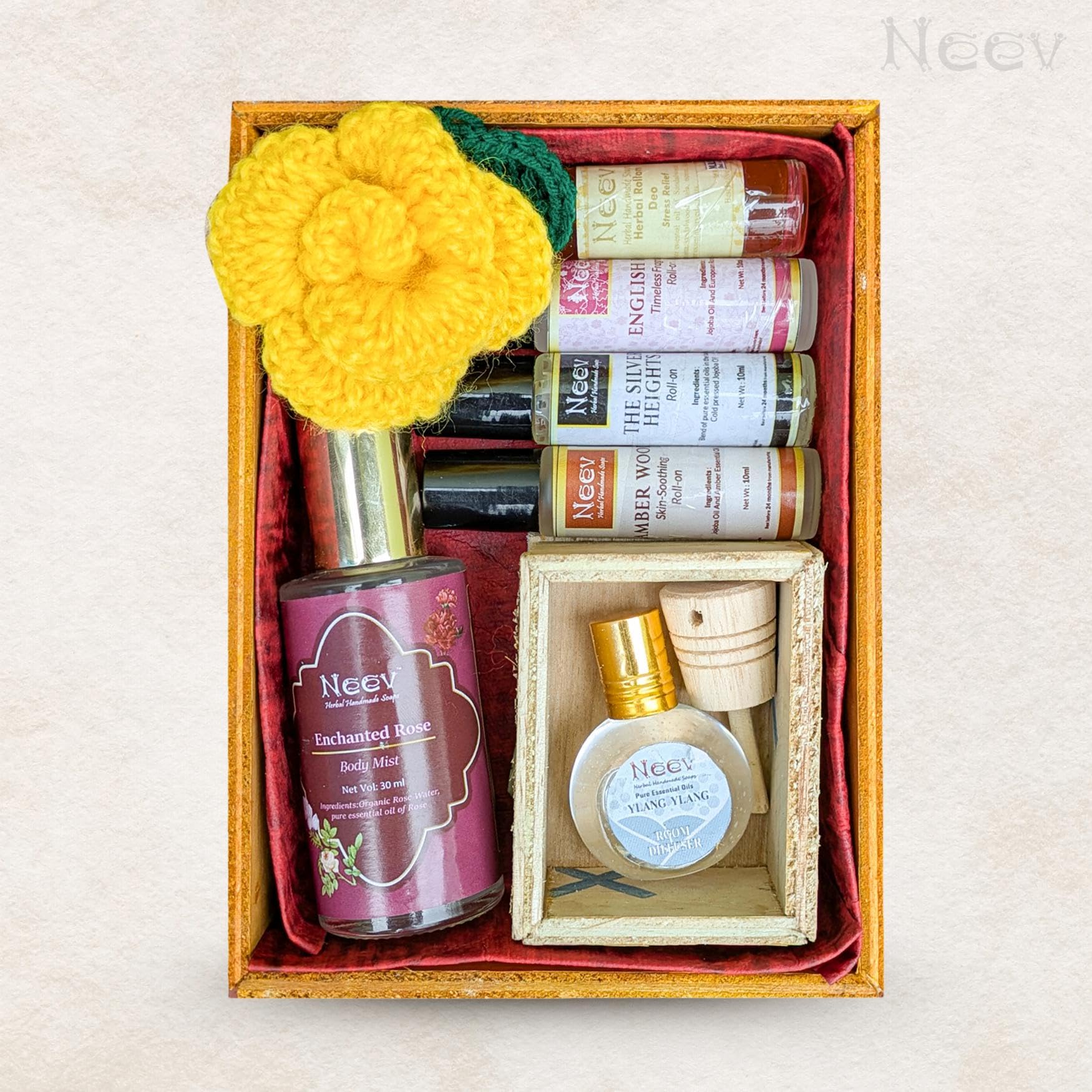 NEEV SOAPS Valentine's Day Gift Box, Natural Fragrance Set with Rose Body Mist, Roll-Ons, Diffuser,-image-17