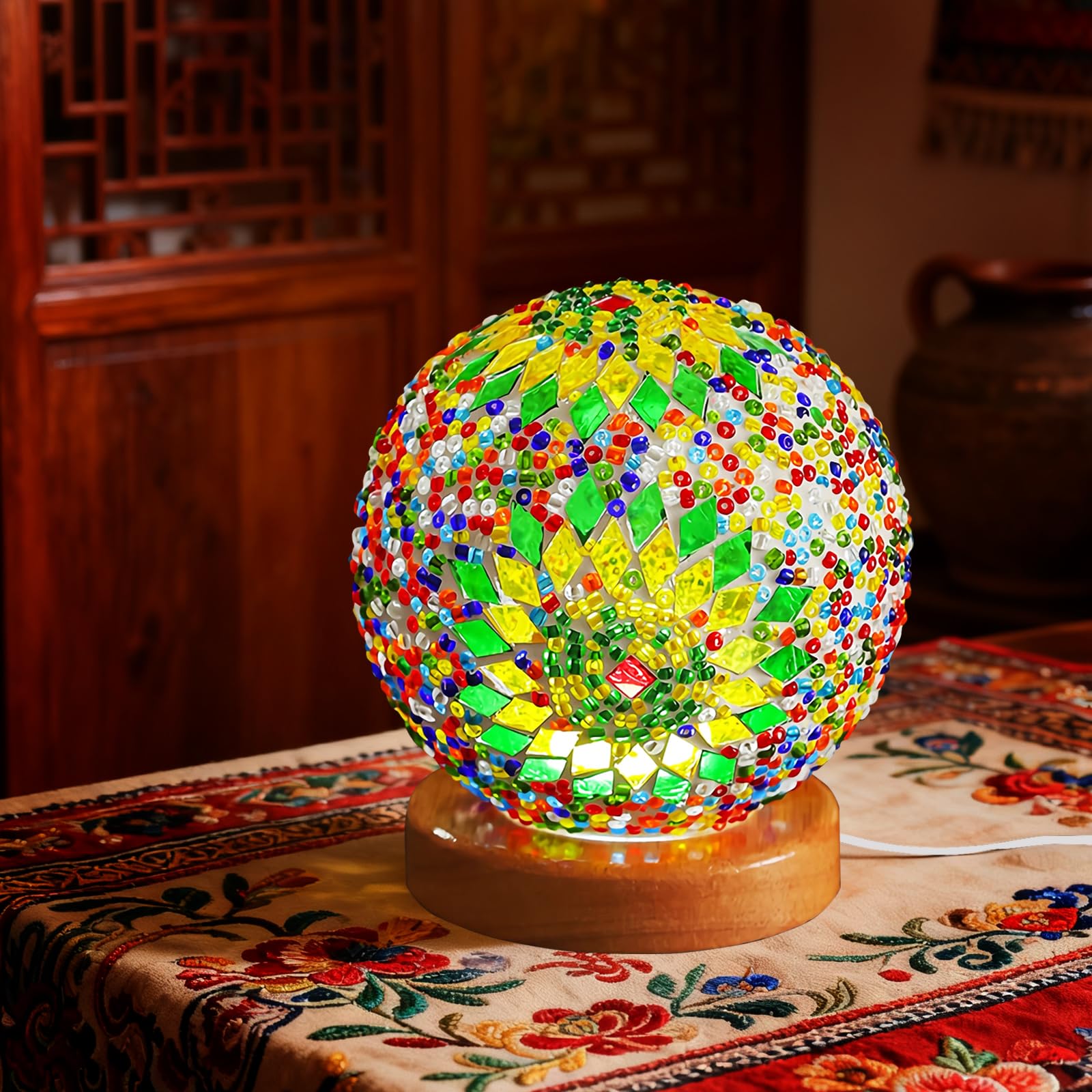 wpdash Vintage Bohemia Lamp Colorful Bohemian Night Light USB Power Colorful Glass Table Light for National Style Studio Romantic Date Decorative Lights Unique Home Gift (Boho-Green, Boho) — image 1