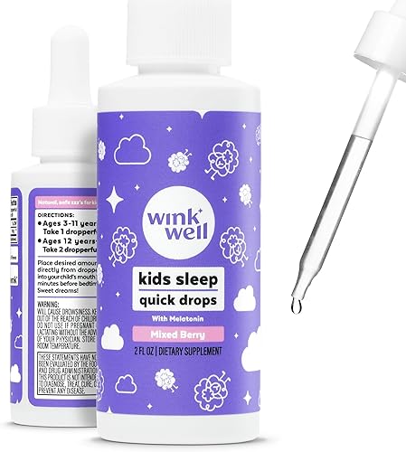 Wink Well Kids - Gotas de melatonina líquida, gotas naturales para dormir para bebés, ayuda para dormir con 1 mg por porción de melatonina líquida