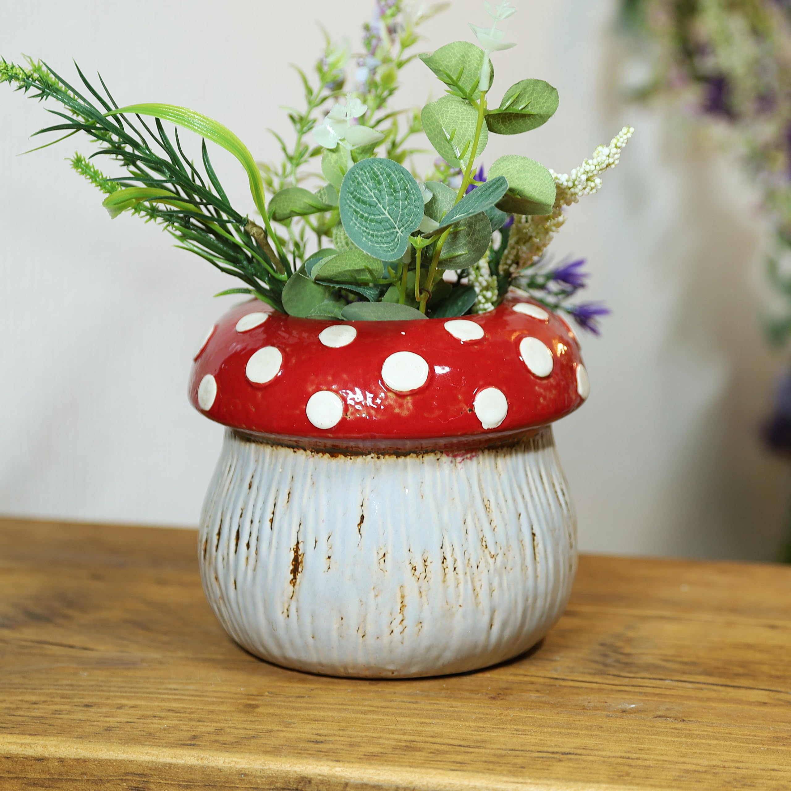 Fyne-Finds Multicolor Ceramic Toadstool Mushroom Planter Plant Pot 15Cm, 6Inch Indoor Home Decor Gift