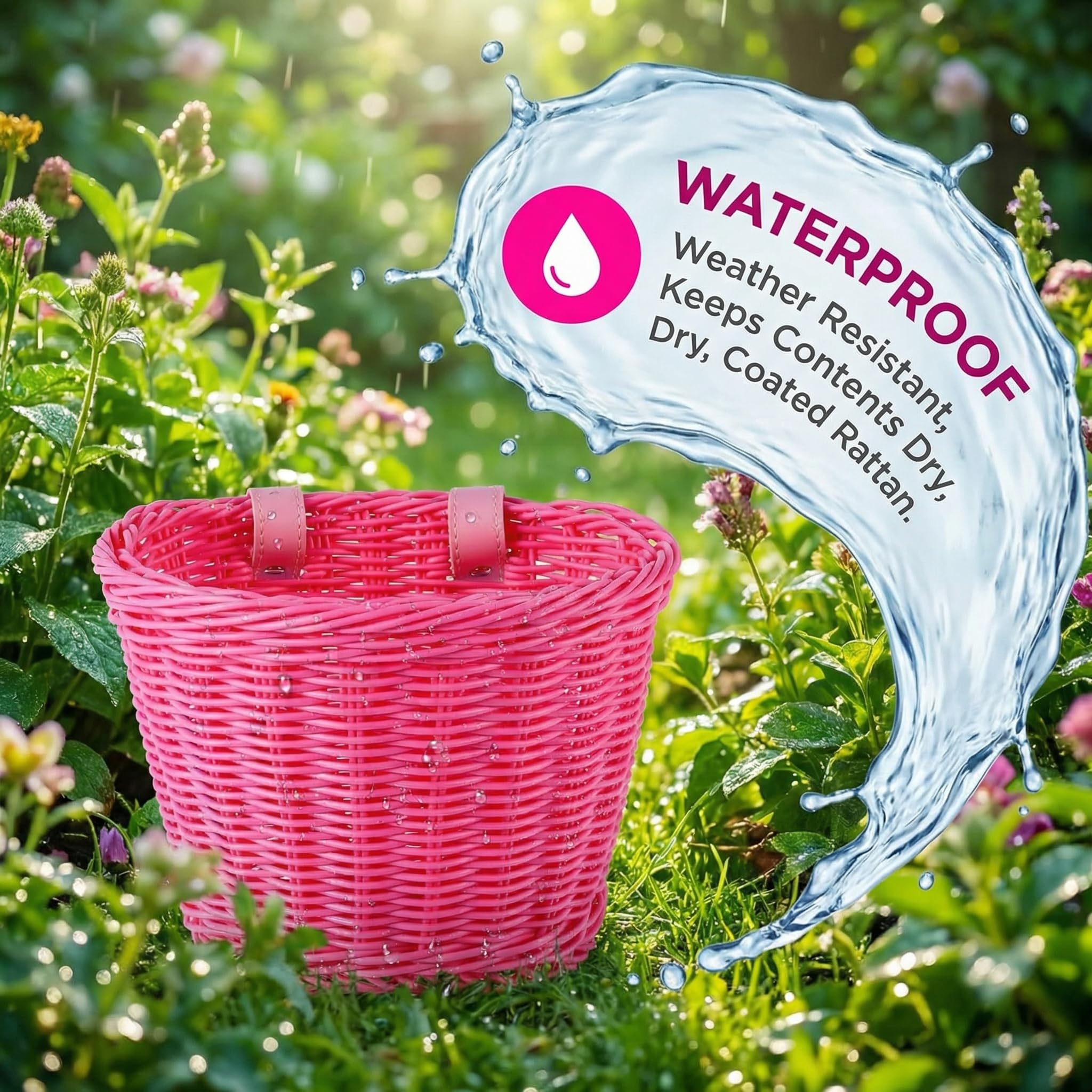 Panier de vélo pour Enfant - Accessoire Avant de vélo pour Filles et garçons - Panier de vélo en Tissu avec Autocollants, Sonnette, Moulin à Vent et 1 Paire de Rubans colorés avec Pompons