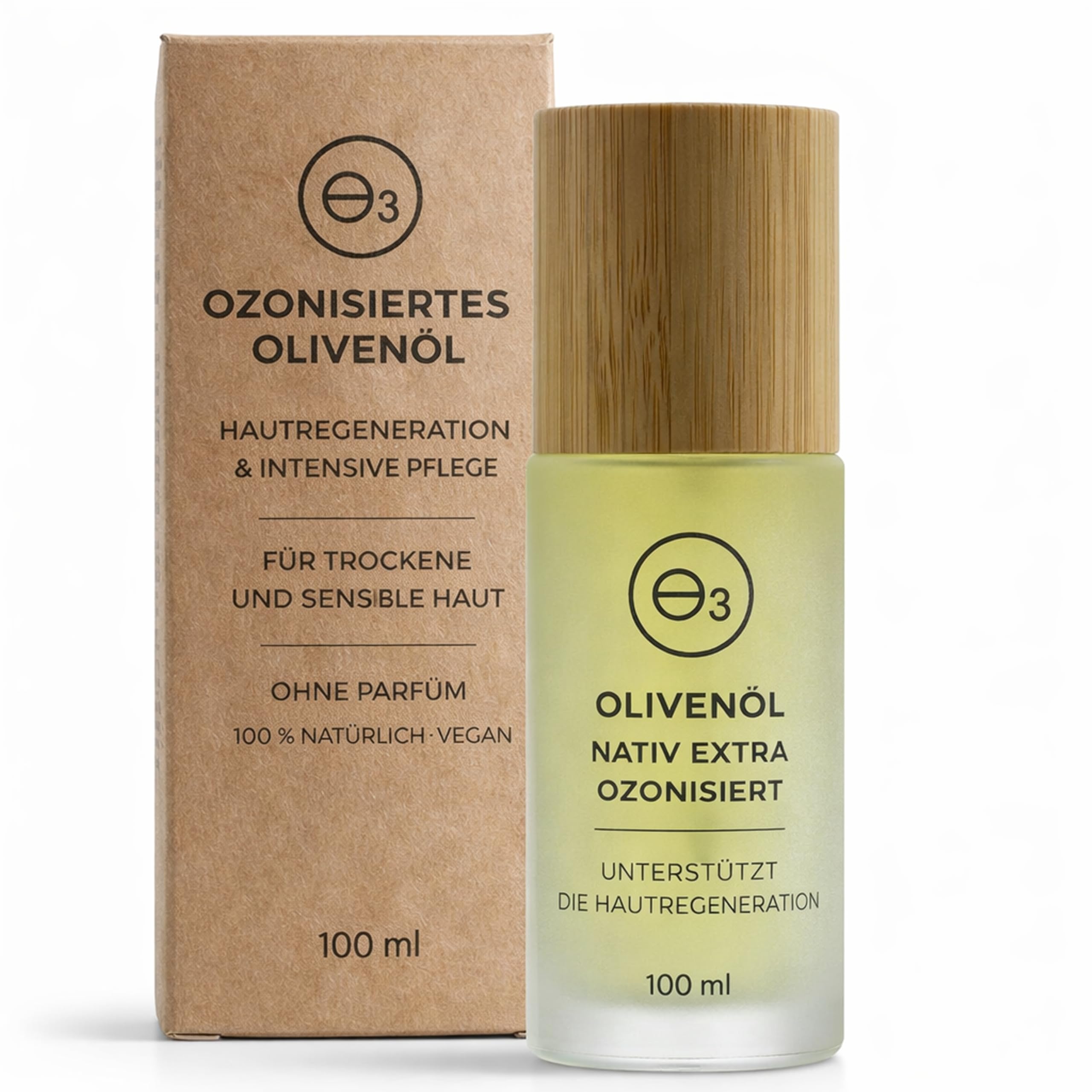 Ozonisiertes Olivenöl Bio 100% Natürliches Ozonöl zur Pflege bei Schuppenflechte Dermatitis Ekzem und Juckreiz für empfindliche und zu Neurodermitis neigende Haut Glasverpackung 100 ml