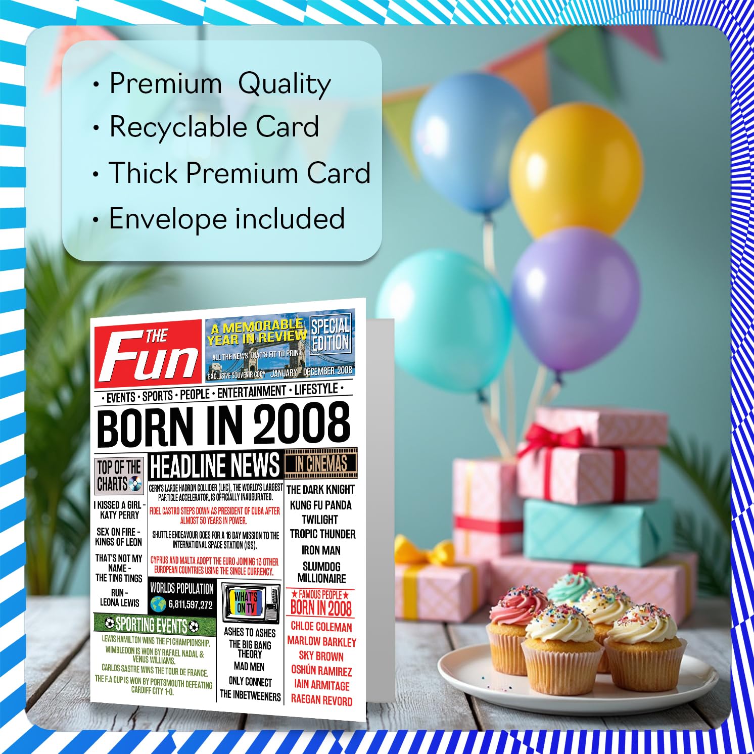 18th Birthday Cards for Girls Boys - Born In 2008 Newspaper - Happy 18 Birthday Card for Daughter Son Cousin Vintage Retro Back In 2008, 5x7 Inch Bday Greeting Cards — view 3
