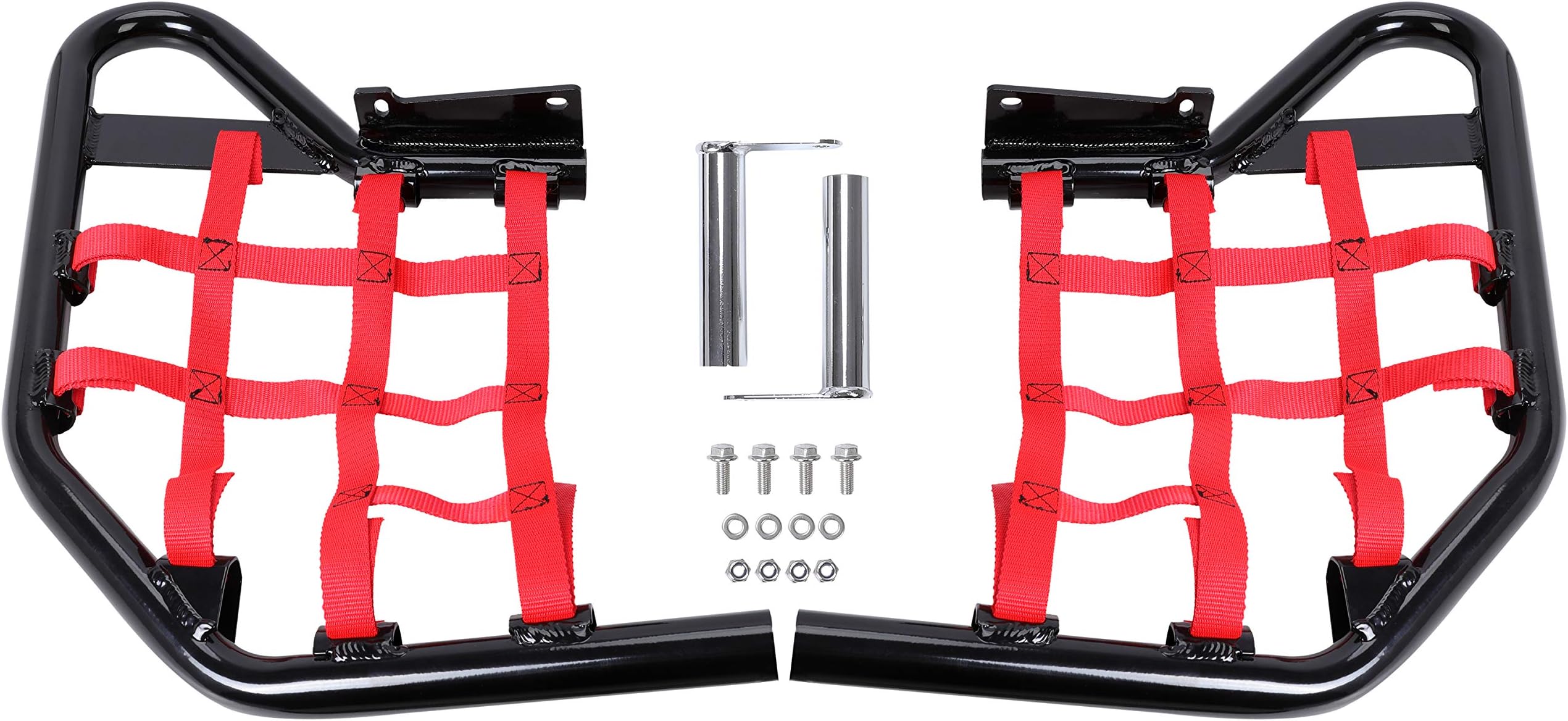 HECASA Nerf Bars Foot Pegs Compatible with All Years Yamaha Raptor 700 YFM 700 YFM700 YFM700R Side Steps Heel Guards(Black Nerf + Red Nets)