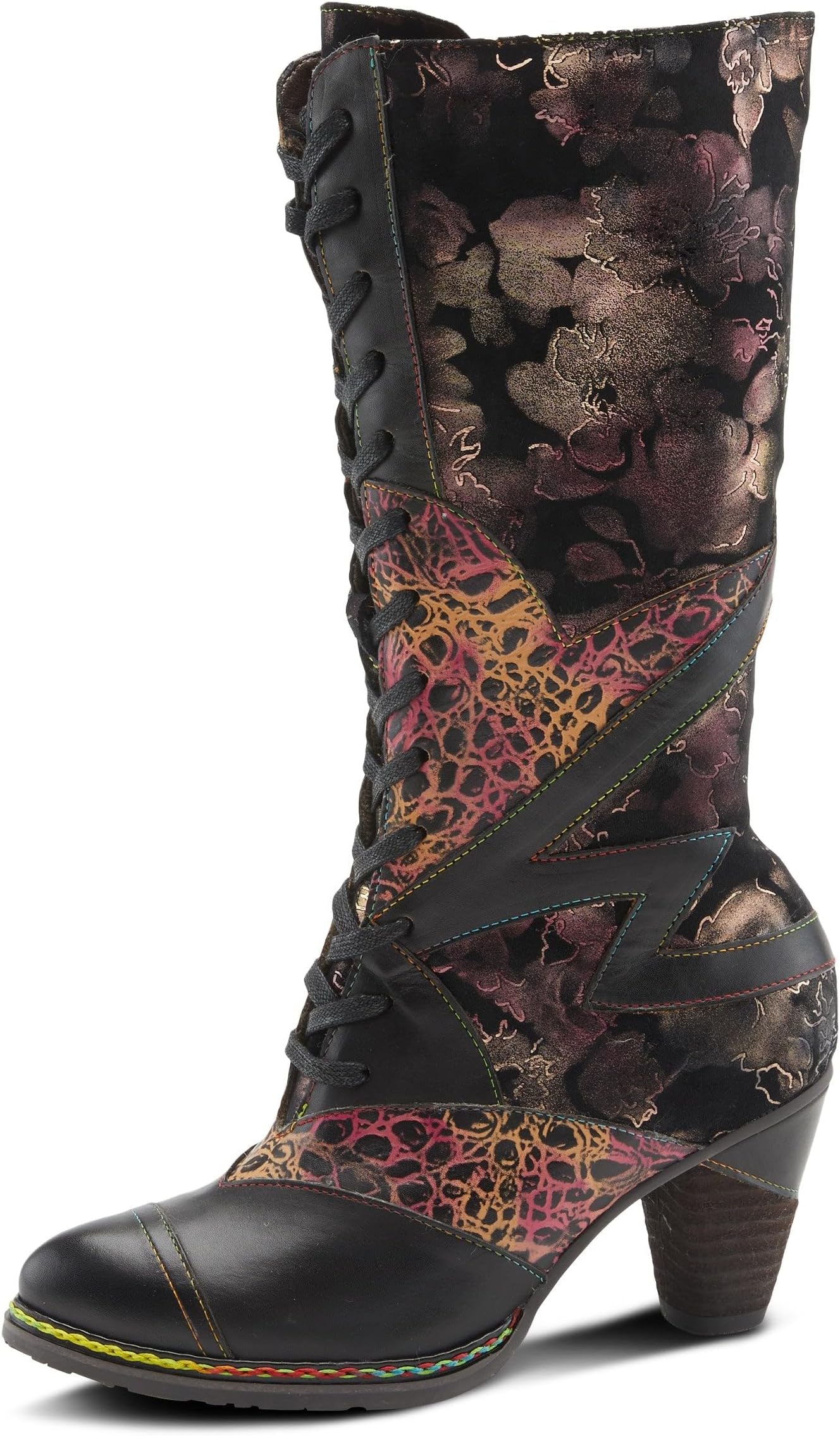L`Artiste Malagie-croco Women's Lace-up Boot with Hand-painted Leather Comfort
