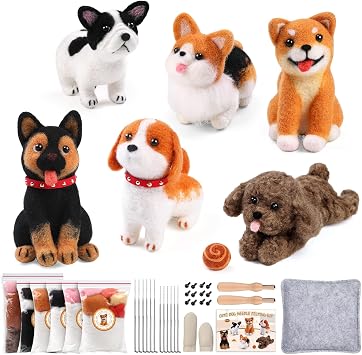 Mayboos 6 Pcs Needle Felting Kit, Animal Needle Felting Beginner Kits Wool Felt Needle Felting Tools with Instruction for DIY Craft Animal Home Decoration Cute Dog