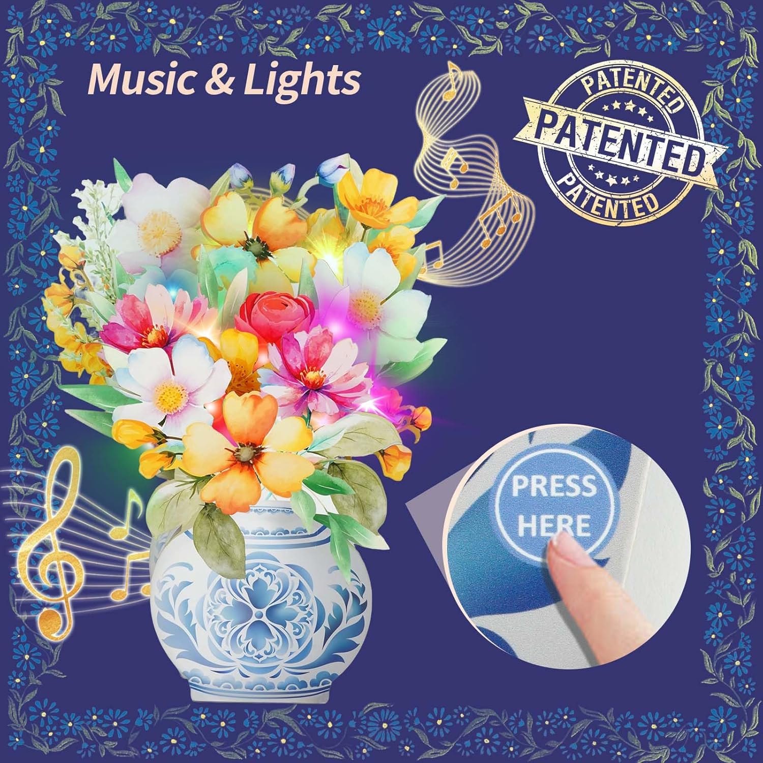 Thank You Cards, Mothers Day Gifts, Birthday Card with Music and Light, Flower Bouquet 3D Card, Valentines Day Gifts for Mom, Women, Wife (colorful flowers) - Image 3
