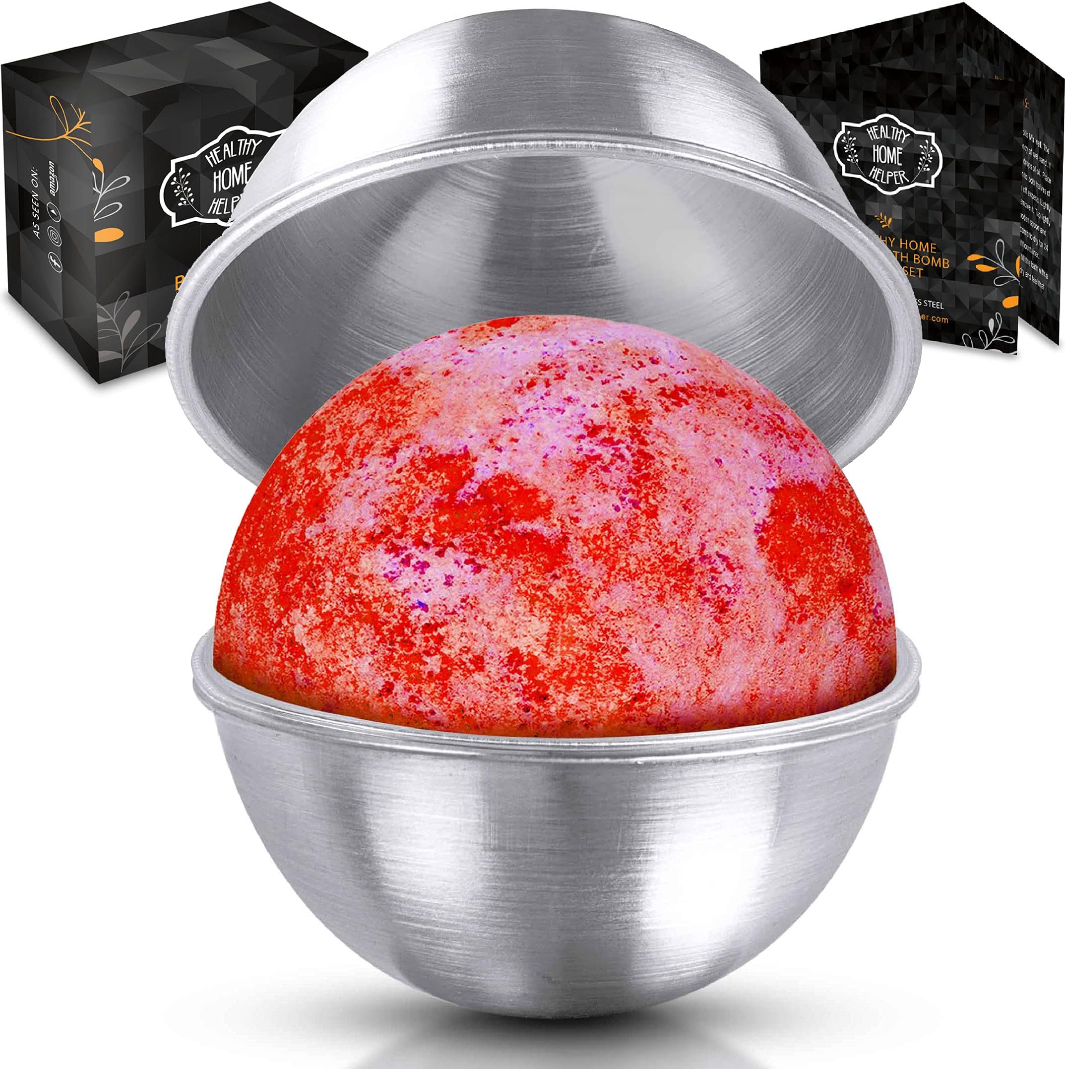 Stainless Steel Bath Bomb Molds Professional Extra Large 3.34" (85 mm) Mold. Heavy Duty Metal, Dent & Rust Proof. Storage Bag, Instructions, Recipe Ebook . … (3.34)