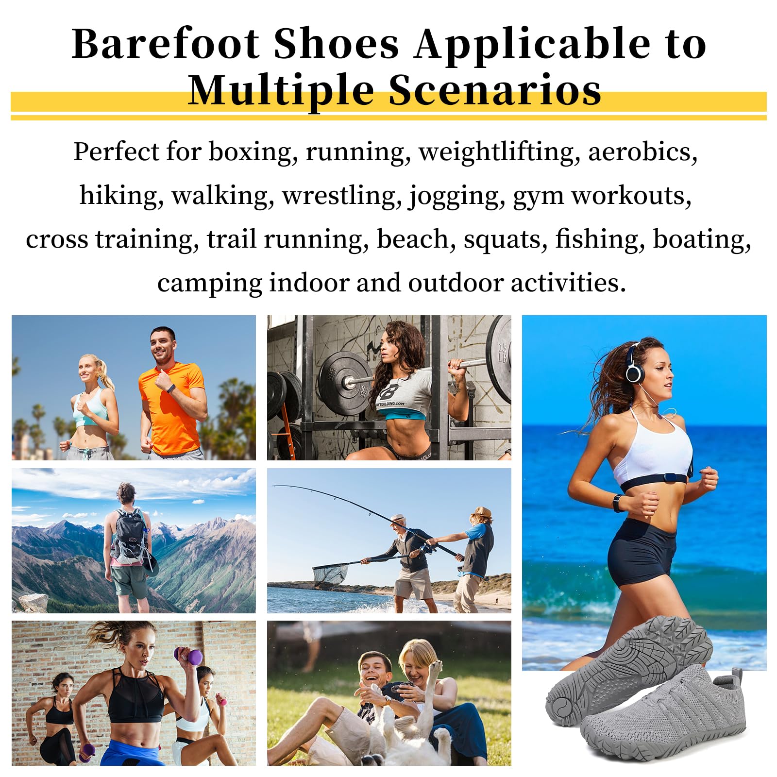 Barfußschuhe Damen Herren Breite Barfuss Schuhe Laufschuhe Zero-Drop Sohlen Zehenschuhe Traillaufschuhe Leichte Atmungsaktiv Fitnessschuhe Komfort rutschfest Straßenlaufschuhe Unisex 36-46EU