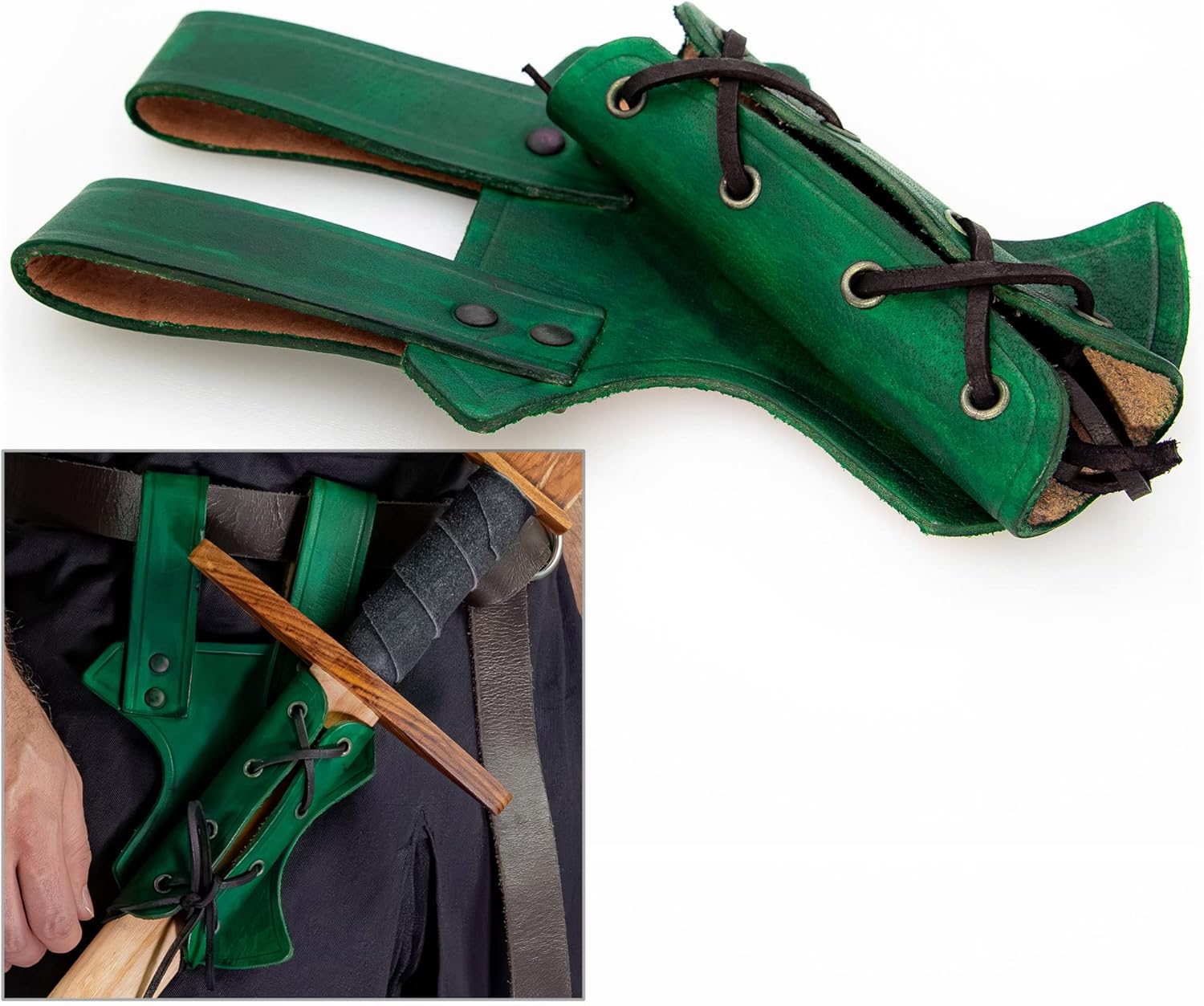 Armory Replicas™ - Genuine Bovine Leather Hawk Wood Sword Frog - Medieval Inspired Adjustable LARP Sabre Rapier Sword Weapon Frog Holster Holder Accessory