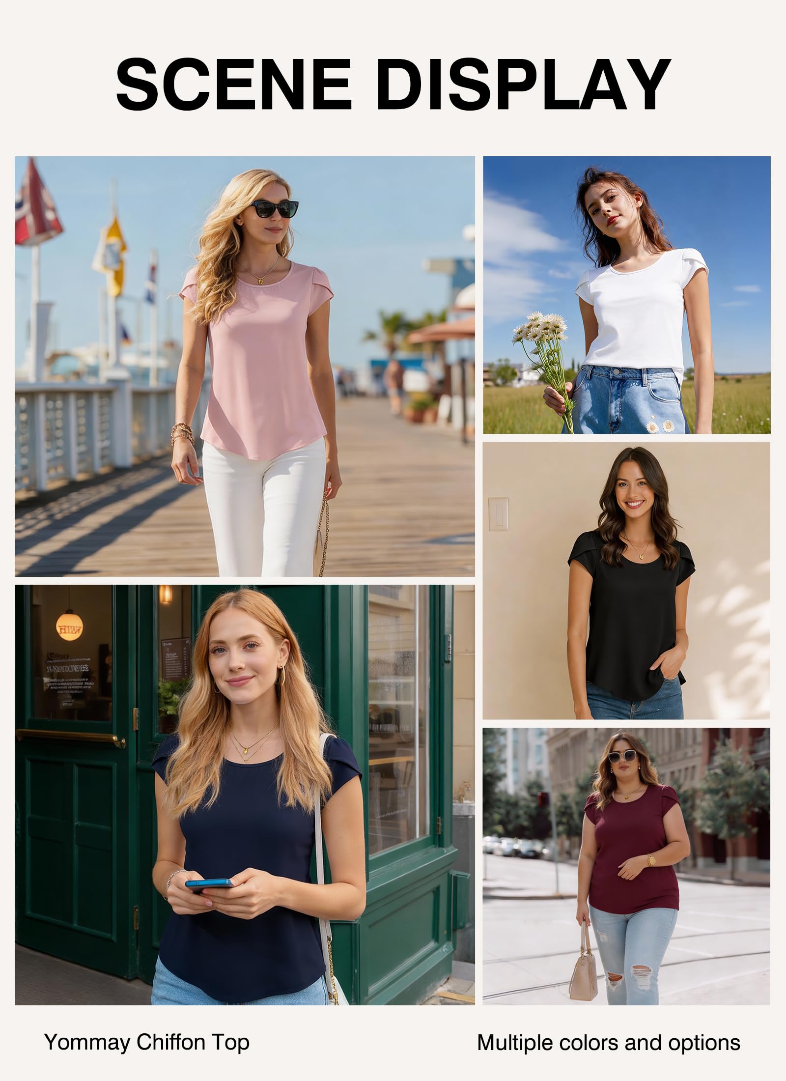 Yommay Maglietta estiva da donna, in chiffon, elegante, casual, leggera, sottile, morbida, basic slim fit