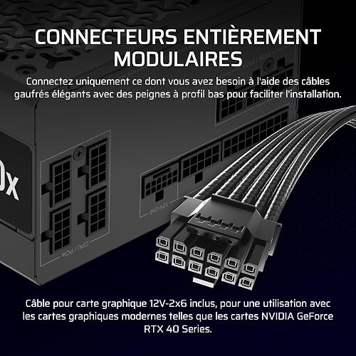 CORSAIR RM750x Alimentation ATX entièrement modulaire et silencieuse – Conformité ATX 3.1 – Prise en Charge PCIe 5.1 – Efficacité Cybenetics Gold – Connecteur natif 12V–2x6 – Noir - 5