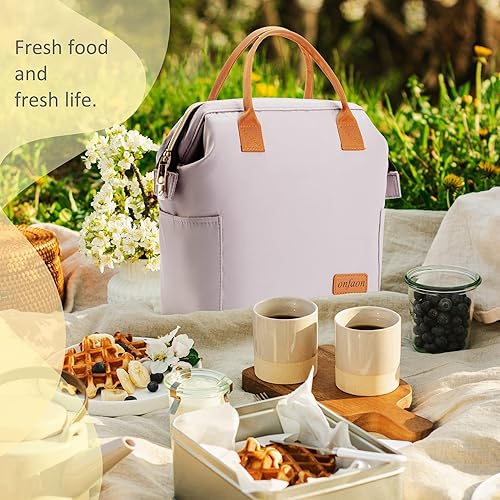 Miniatura 5 de Bolsa de almuerzo para mujer, lonchera reutilizable con aislamiento a prueba de fugas, congelable con correa ajustable para el hombro, para el