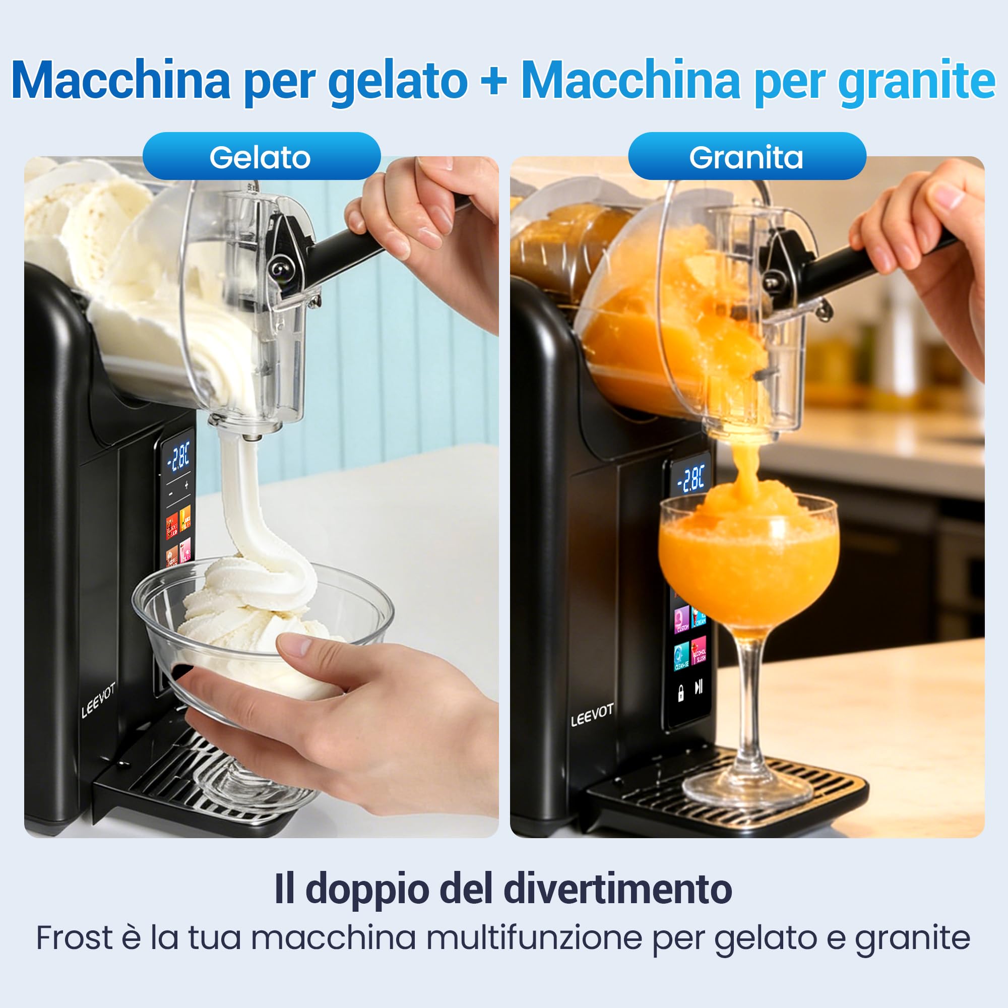 Macchina per granite e gelato soft LEEVOT, macchina per bevande surgelate, 6 programmi preimpostati, blocco bambini, funzione autopulente, ideale per granite margarita domestica 220V 50Hz