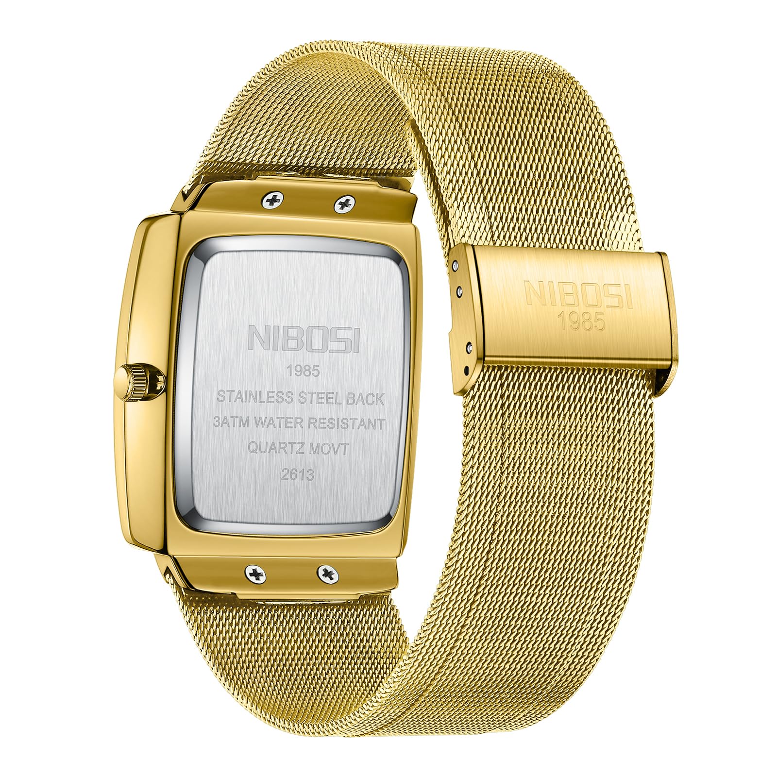 NIBOSI Orologi da uomo Orologi analogici quadrati al quarzo in acciaio inossidabile per uomo Cinturino a maglia Impermeabile Orologio sportivo da lavoro con datario