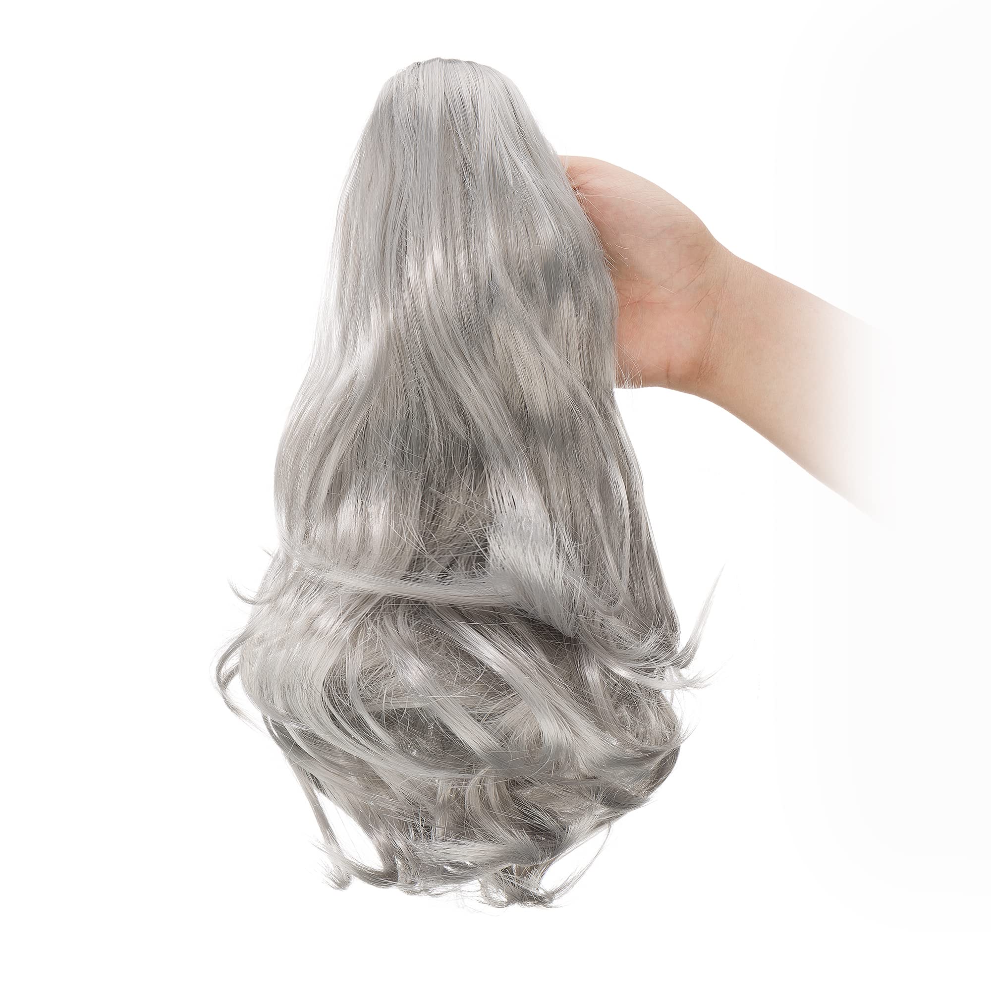 30cm Coda di Cavallo Extension Coda Capelli Ricci Posticci per Capelli Mossi Ondulati con Pinza Claw on Ponytail Lunghi/Corti Sintetici Grigio scuro