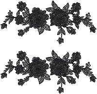 2 Pcs Black Rose Applique Patch Floral Lace Applique Sew on Embroidered Rose Appliques Embroidered Headpiece Clothing Accessories Vintage Lace Appliques for Sewing, Craft DIY