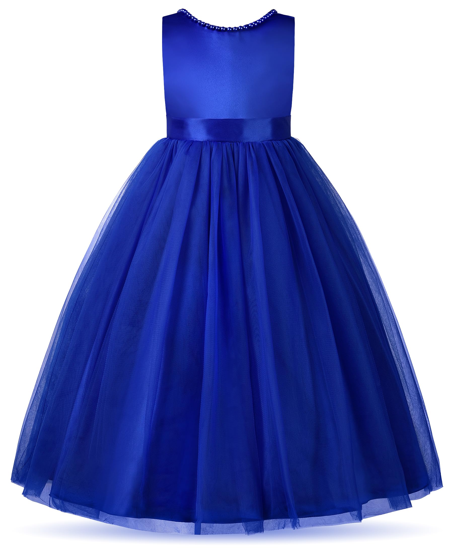 Uhnice Abito da sposa con perle e scollo a V, in tulle, con fiocco e fiocco, per matrimonio, festa di compleanno