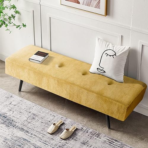 Miniatura 14 de Banco de entrada – Banco gris para dormitorio, moderno extremo otomano de cama, bancos acolchados de pana para sala de estar, vestíbulo, vestíbulo,