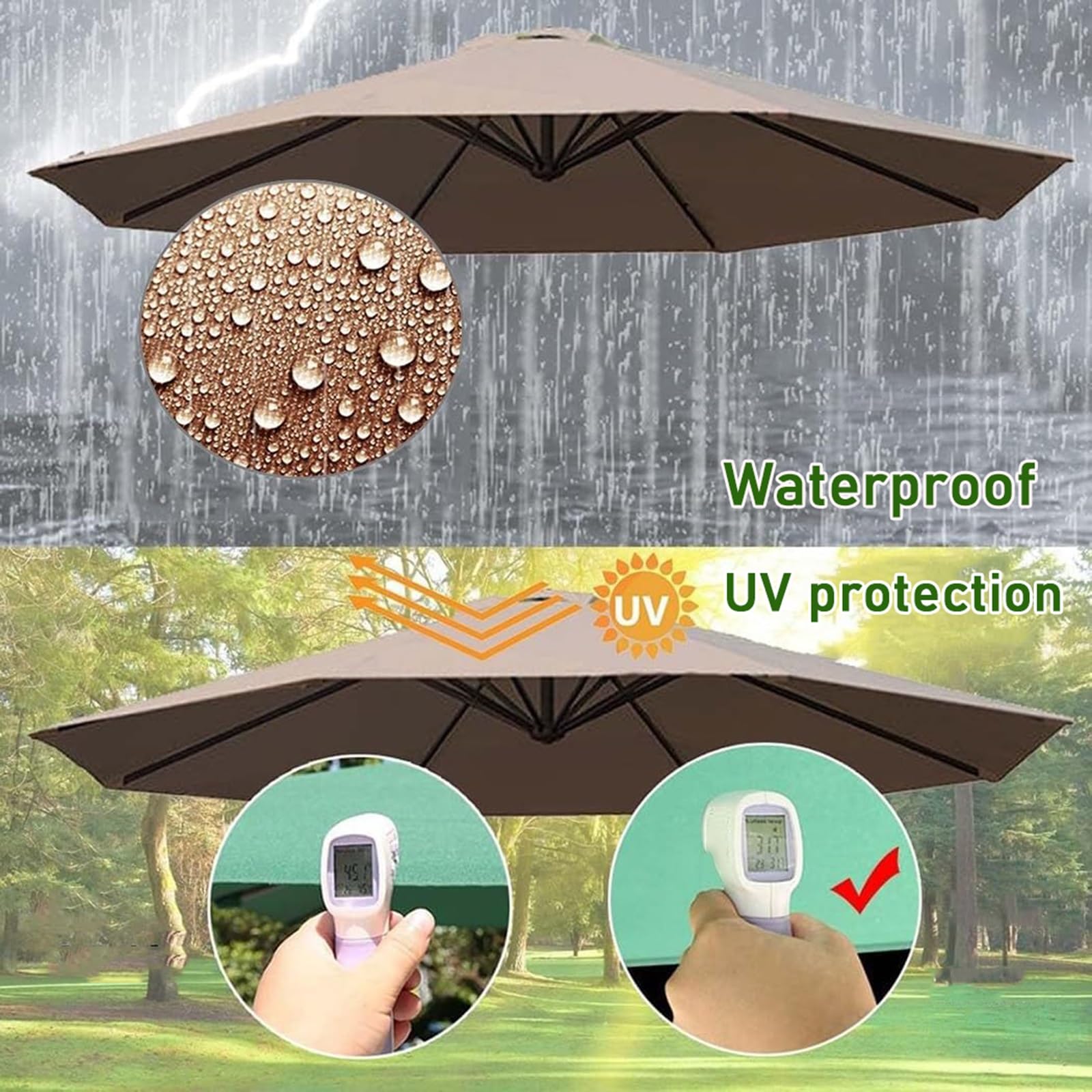 Zewnętrzny parasol tarasowy, zapasowy baldachim 200-350 cm na żebra 6/8 - tkanina parasola przeciwsłonecznego do ogrodu, na plażę, basen, targ i podwórko