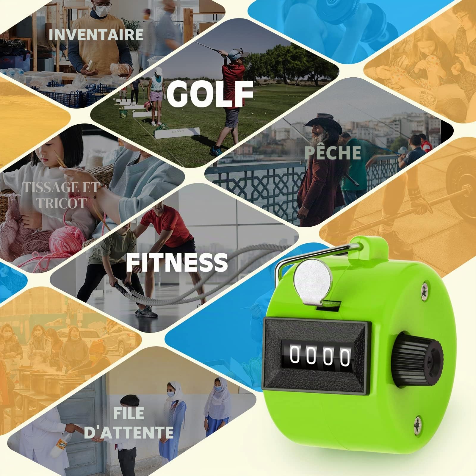 Compteur Manuel Couleur, Compteur à 4 Chiffres en Plastique ABS, Compteur à Cliquer pour Golf, Comptage, Tricot, etc.