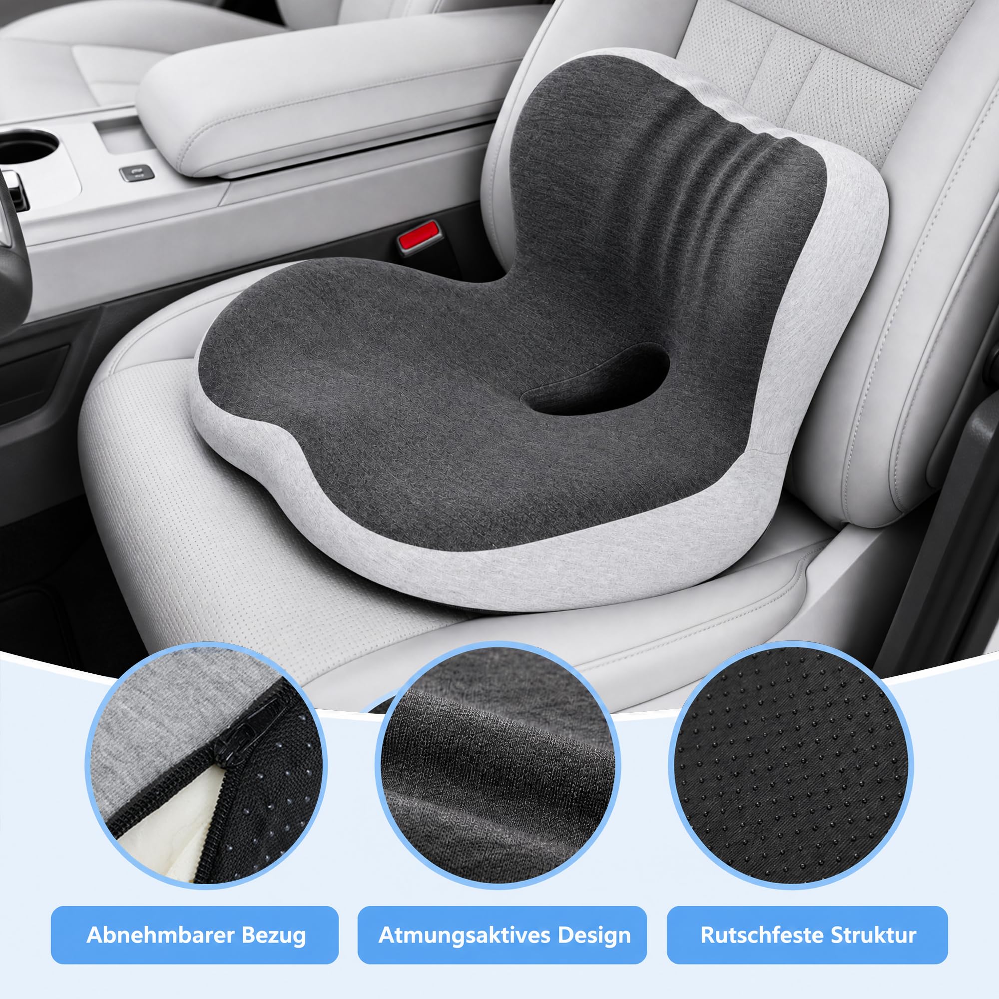 Urban Deco Orthopädisches Sitzkissen mit Rückenlehne, L-förmiges ergonomisches Sitzkissen aus Memoryschaum für Bürostuhl, Auto, Rollstuhl, rückenschonende Wirbelsäulenstütze, Dunkelgrau,1PCS