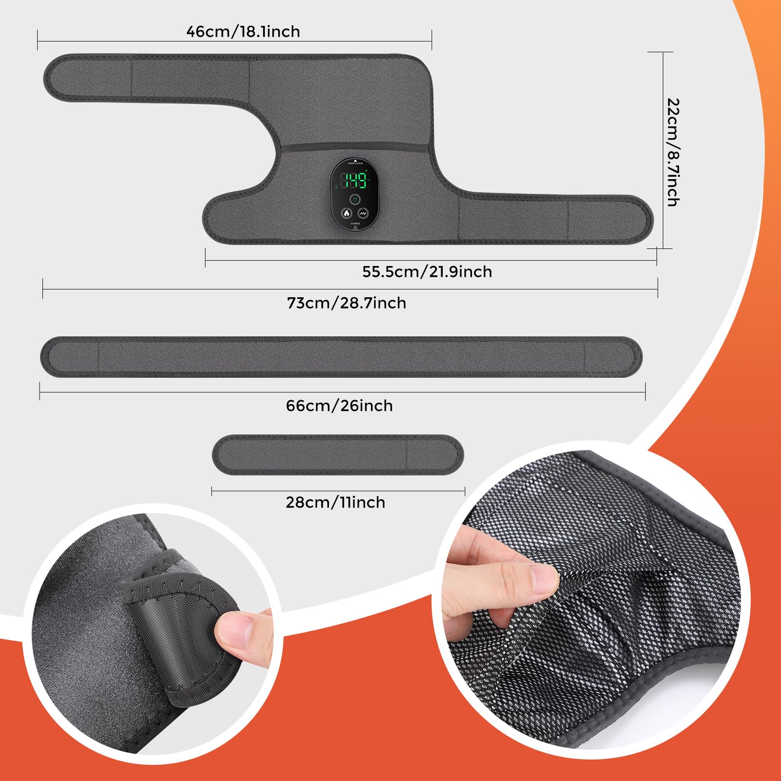 Fascia Riscaldante Per Ginocchio Senza Fili, Pad Riscaldante Per Spalla E Gomito Con Controllo Touchscreen, 6 Livelli Di Riscaldamento, 3 Modalità Di Massaggio E Timer, Batteria 3000mAh-Grigio
