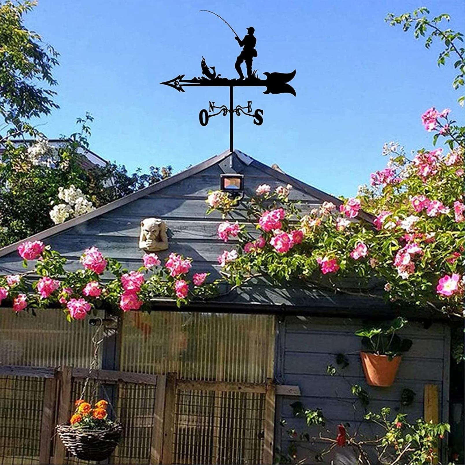 Windfahne Garten 50x35 Cm - Edelstahl Wetterfahne Mit Kompass - Mit Erdspieß & Wandbefestigung