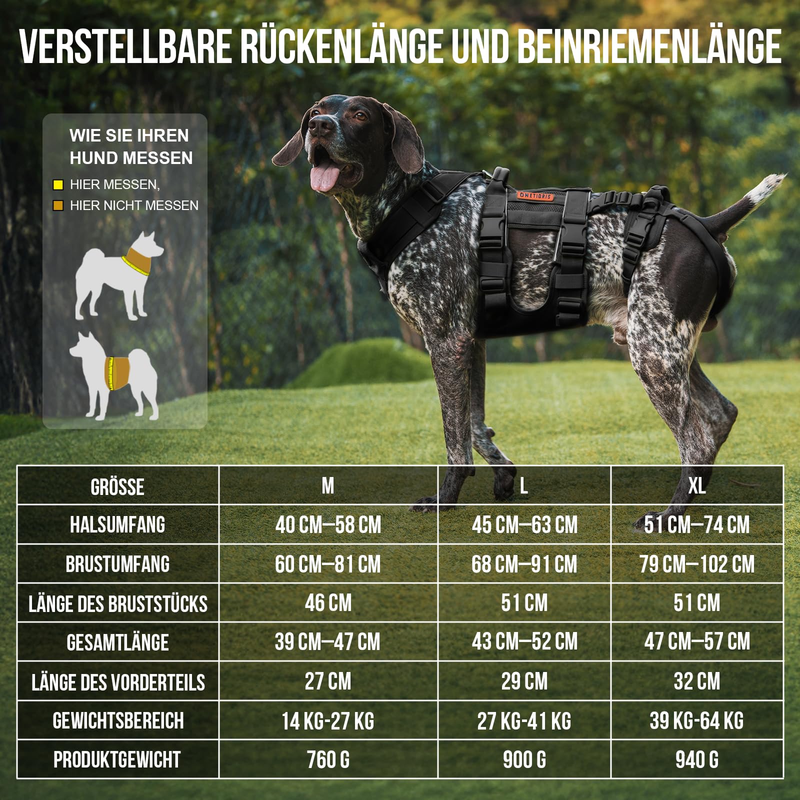 OneTigris SKYEWALKER - Arnés para perros ajustable con 2 asas para elevación y rehabilitación, adecuado para perros medianos y grandes, negro, M
