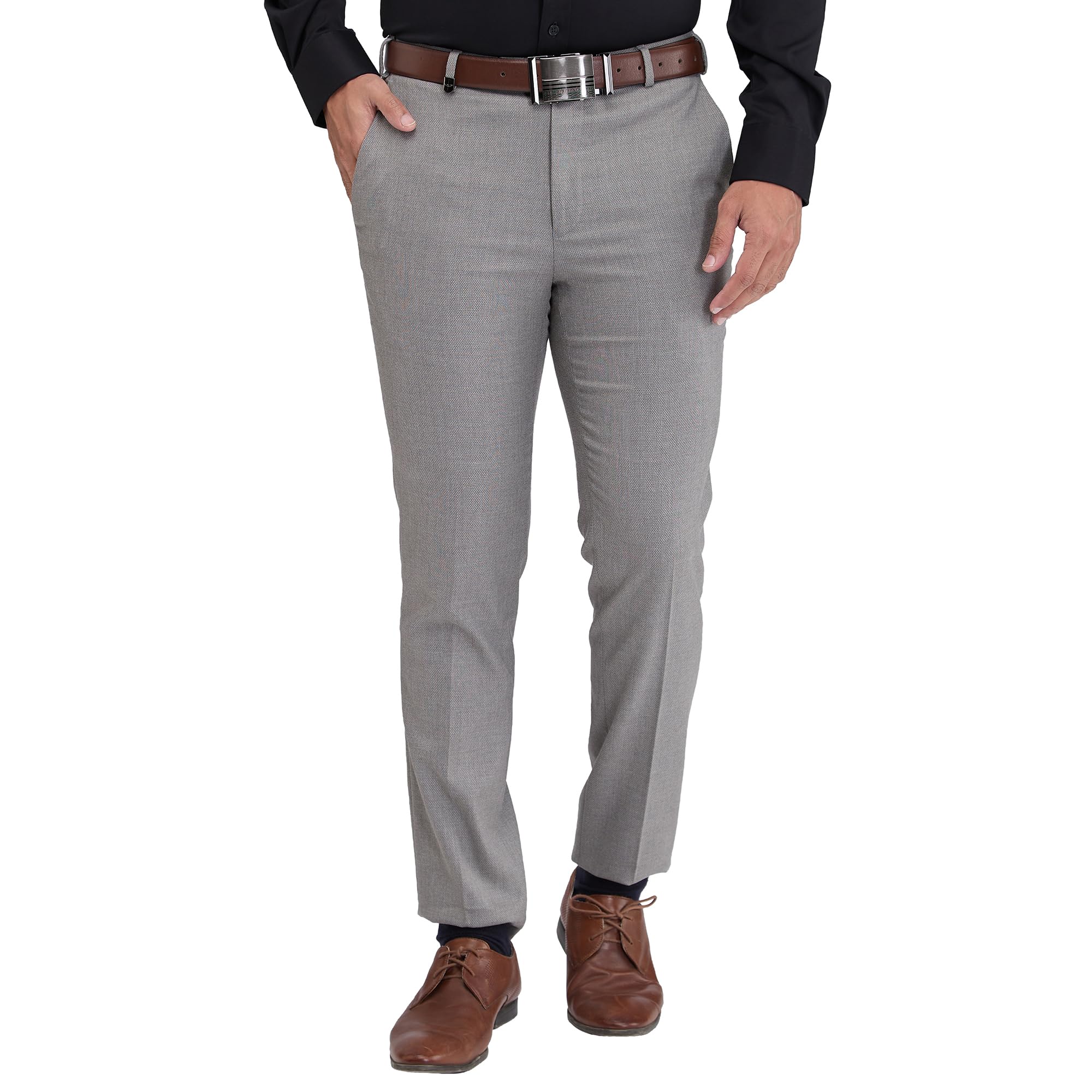 park avenue Men Neo Fit Dobby Pattern Poly Viscose Blend Flat Front Formal Regular Fit Trouser-picture-36