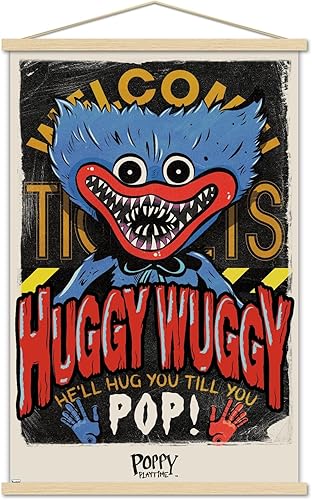 Trends International Poppy Playtime - Póster de pared Huggy Wuggy, 22.37 x 34.00 pulgadas, paquete de impresión y colgador de madera de haya