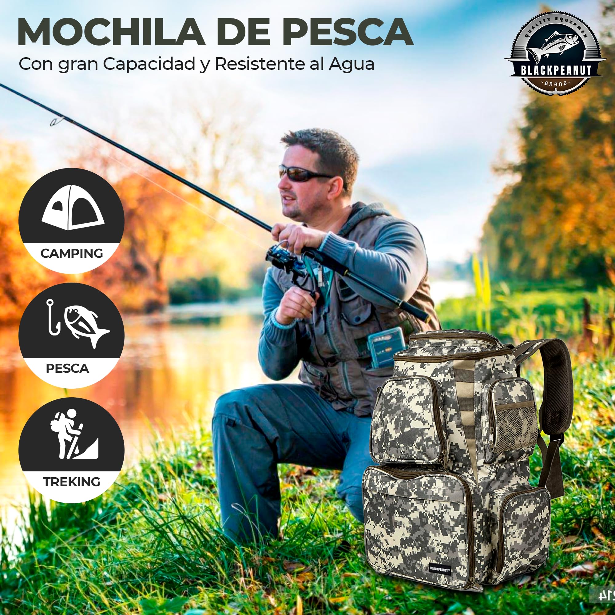 Mochila de Pesca - Cajas de Pesca Incluidas. Almacena y Organiza Tus Accesorios de Pesca- Carro de Pesa de Blackbass, Lucios, Carpfishing, Surfcasting Pesca Desde Orilla.
