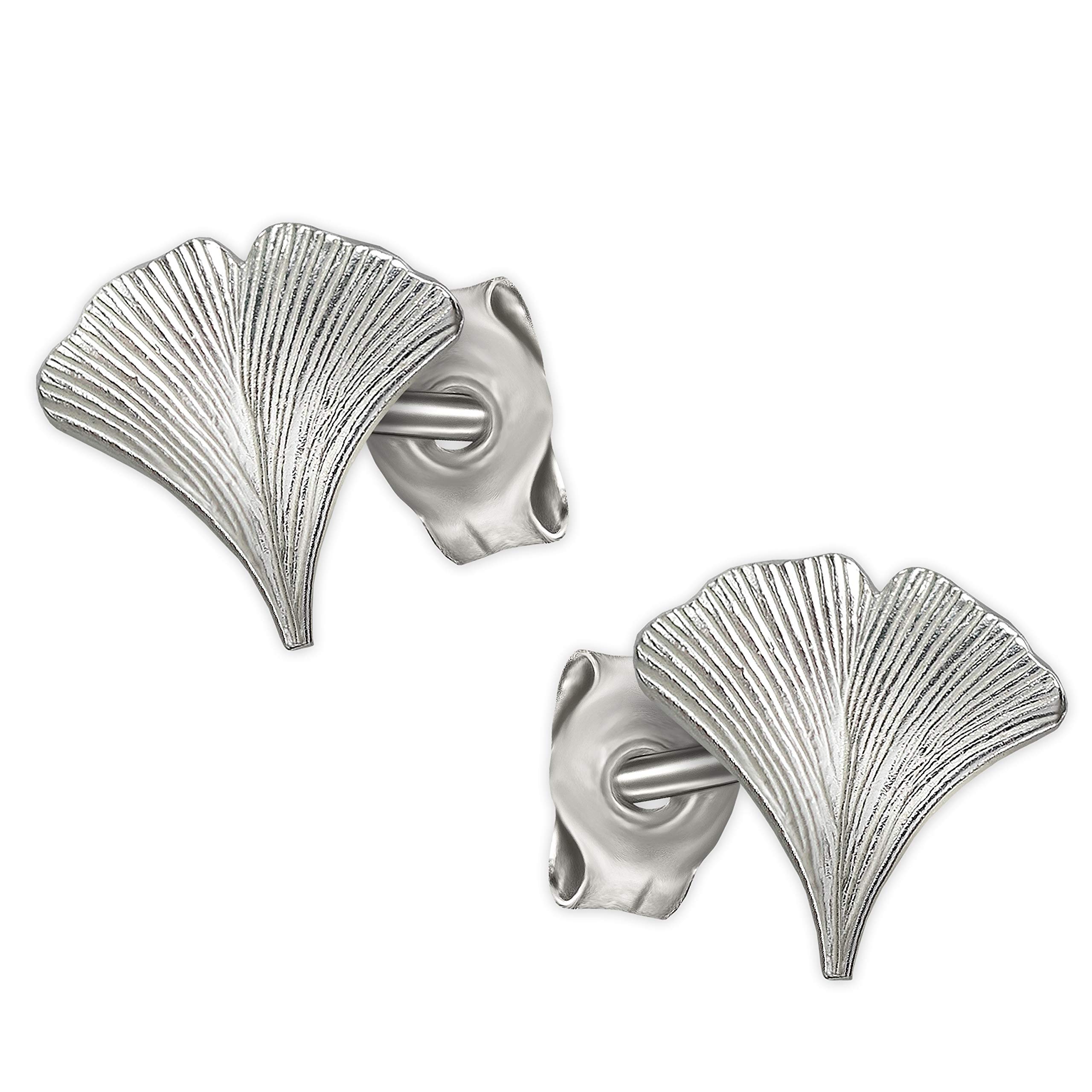 Clever Schmuck Orecchini Donna Foglia Di Ginkgo In Argento 925 - 9 Mm, Satinati, Gioielli Eleganti In Confezione Regalo