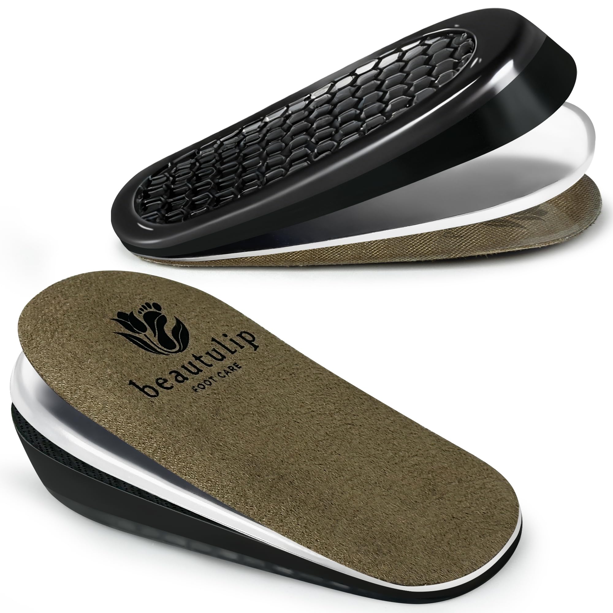 Adjustable Gel Heel Lifts (1 Pair), 1 Inch Height Increase Insoles with High-Density Foam Base & Gel Honeycomb Bottom, Orthopedic Shoe Lifts for Leg