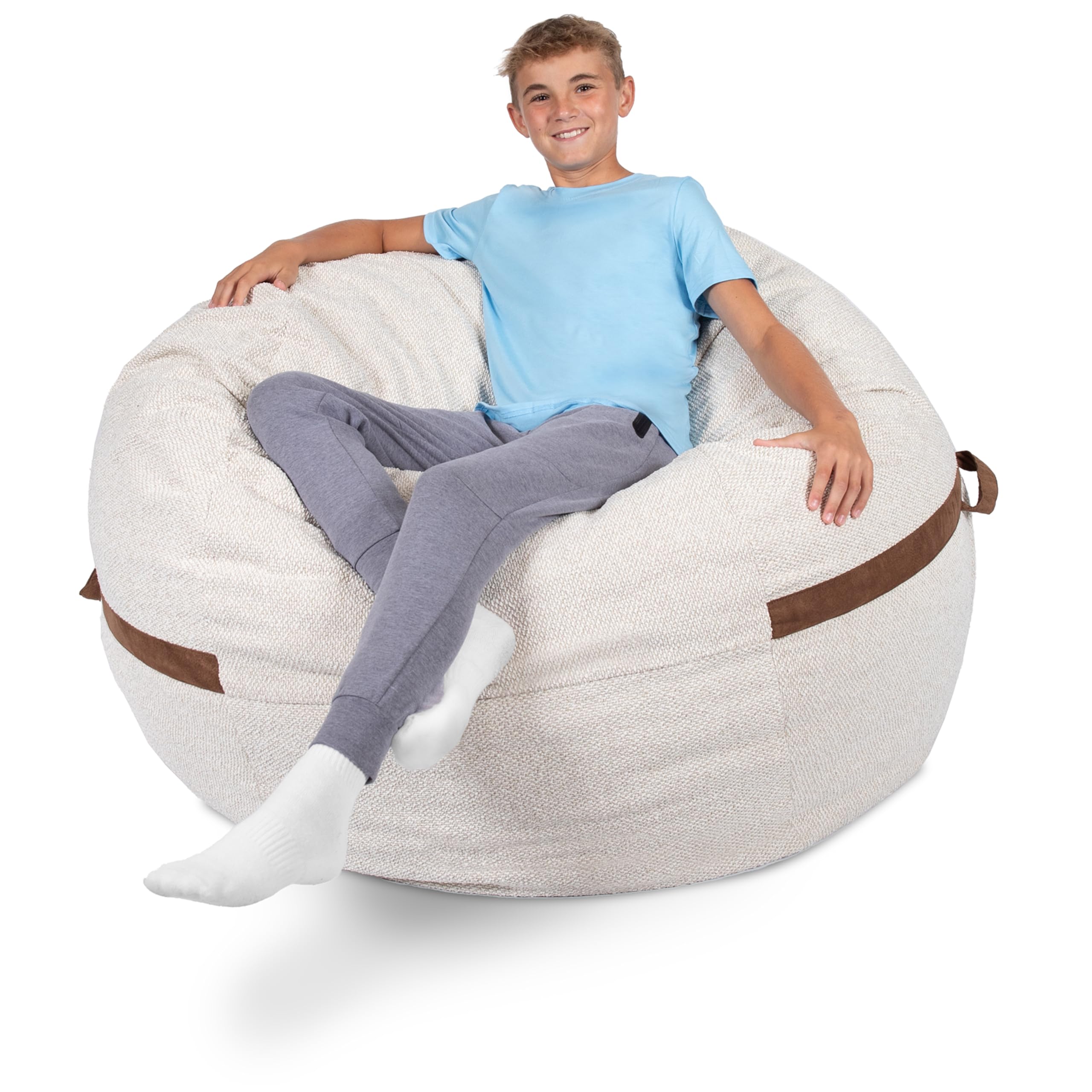 Big Joe Fuf 5Ft Oversized Foam Bean Bag Chair with Removable Cover for Kids, Teens, Adults, Sandstone Textured Boucle, 5 Foot Large Reading and Gaming