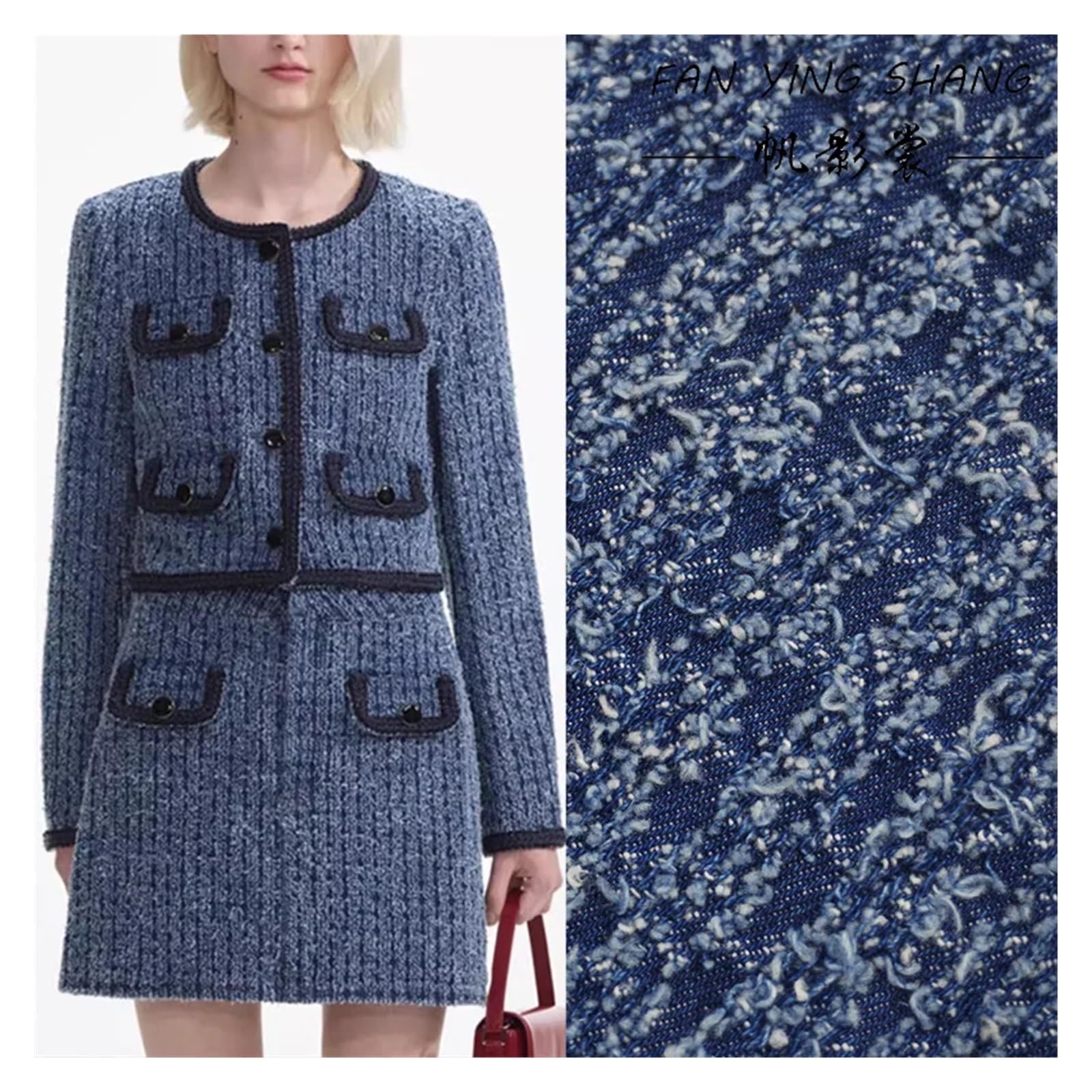 Denim-Tweed-Stoff for Mantel, Anzug, Vestido, DIY for Selbernähen von Hosen for Erwachsene, Puppenkleidung, Miniatur-Jeans, Basteln(1 yard)