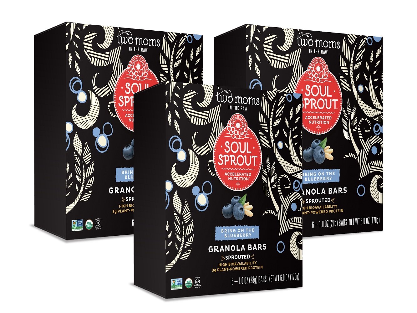 Soul Sprout by Two Moms Sprouted Gluten Free Granola Bars, Bring On The Blueberry, 6 Ounce (3 Count)
