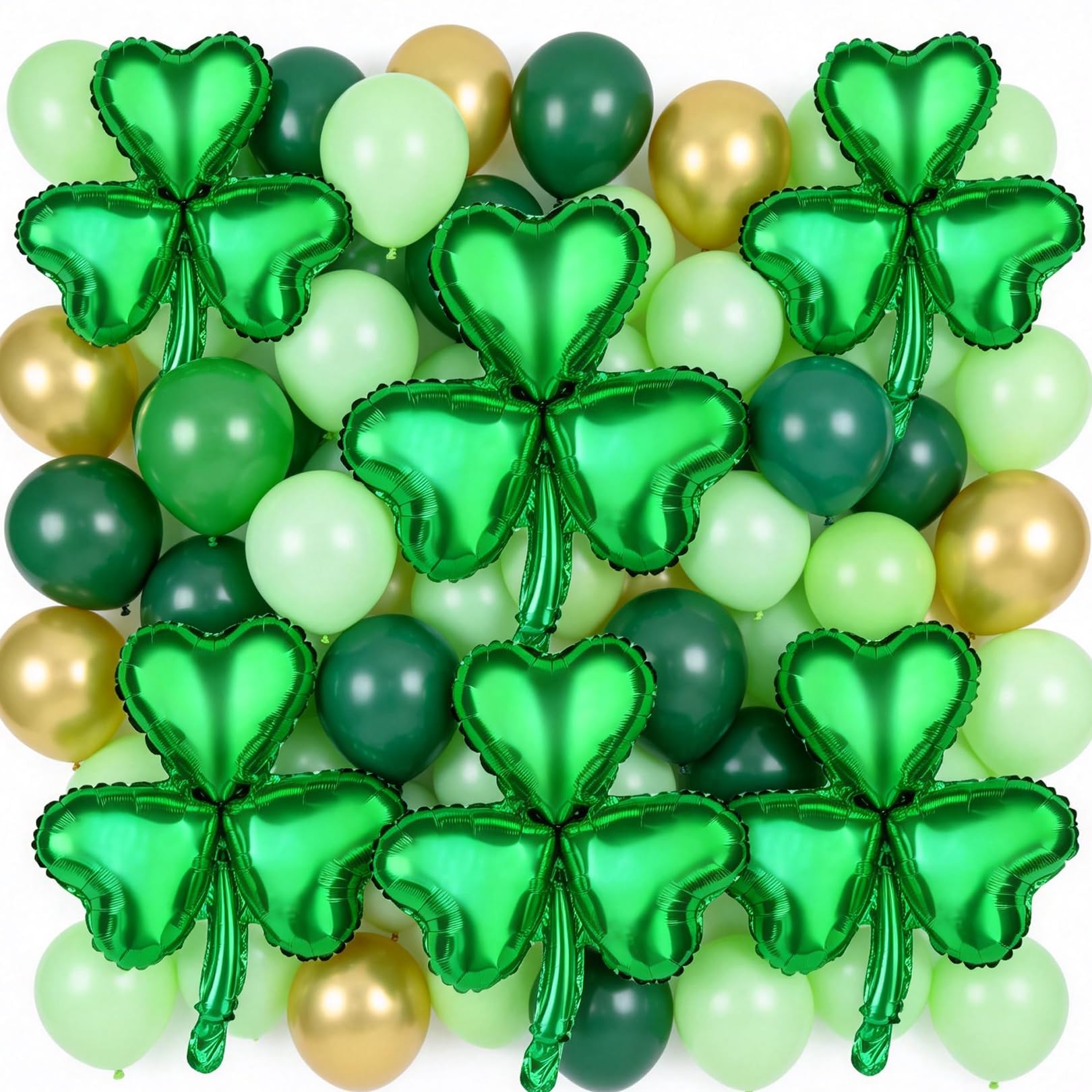 Flankor 50Pcs St Patricks Day Decorations - St Patrick′s Day Foil Shamrock Balloons with Latex Balloons for Irish Party Decor