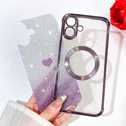 Miniatura 10 de Bonoma Purpurina magnética para iPhone 15 Pro Max compatible con MagSafe , funda transparente de lujo con diseño de corazón de amor, protección de