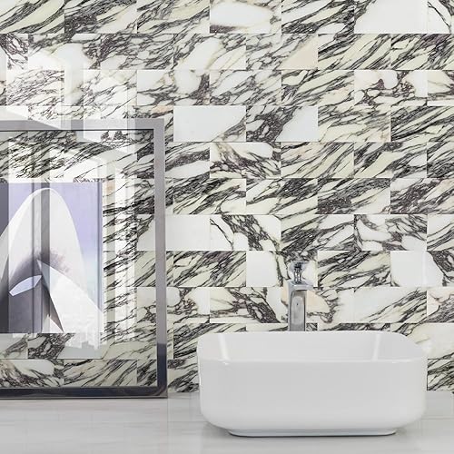 Vista 160 de STICKGOO 10 hojas de azulejos de metro para despegar y pegar, azulejos de pared para salpicaduras de cocina, azulejos de pared de PVC para Pizarra