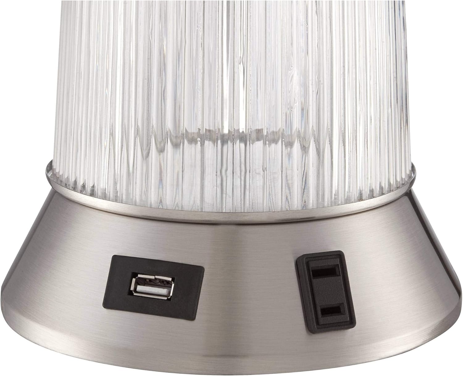 🛒 Flash Sale Hamish Modern Contemporary Table Lamp with USB and AC Power Outlet in Base 28 Tall Ribbed Glass White Drum Shade for Living Room Bedroom House Bedside Nightstand Home Office - Possini Euro Design