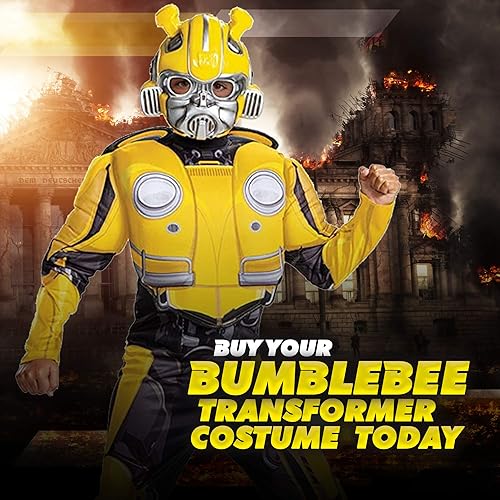 Miniatura 7 de Disguise Disfraz de Bumblebee de Transformers para niños. Disfraz clásico de Autobot Yellow Volkswagen Bug para niños y niñas