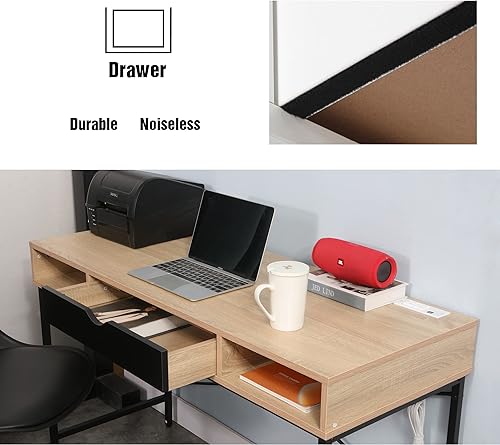 Miniatura 7 de JJS Escritorio de 48 pies con toma de corriente, escritorio grande contemporáneo para oficina en casa, estación de trabajo para computadora portátil