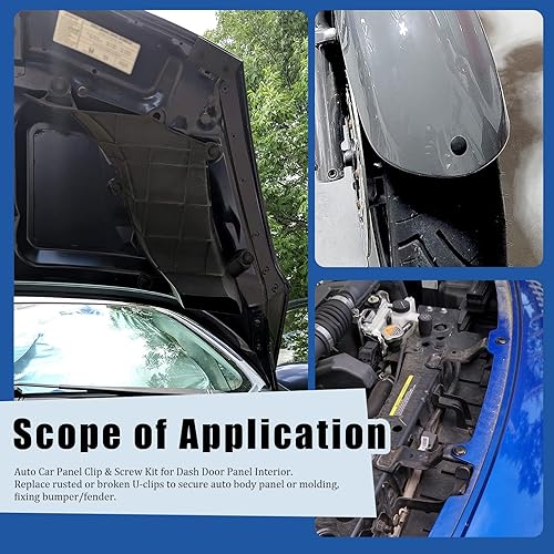 Miniatura 7 de Glarks Juego de 705 clips para automóvil, 170 clips en U con tornillos y 500 remaches de retención de nailon mixto con 35 pernos de protección