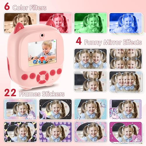 Miniatura 7 de Cámara para niños, impresión instantánea, cámara multifuncional para niños pequeños con impresión fotográfica al instante, cámara digital de