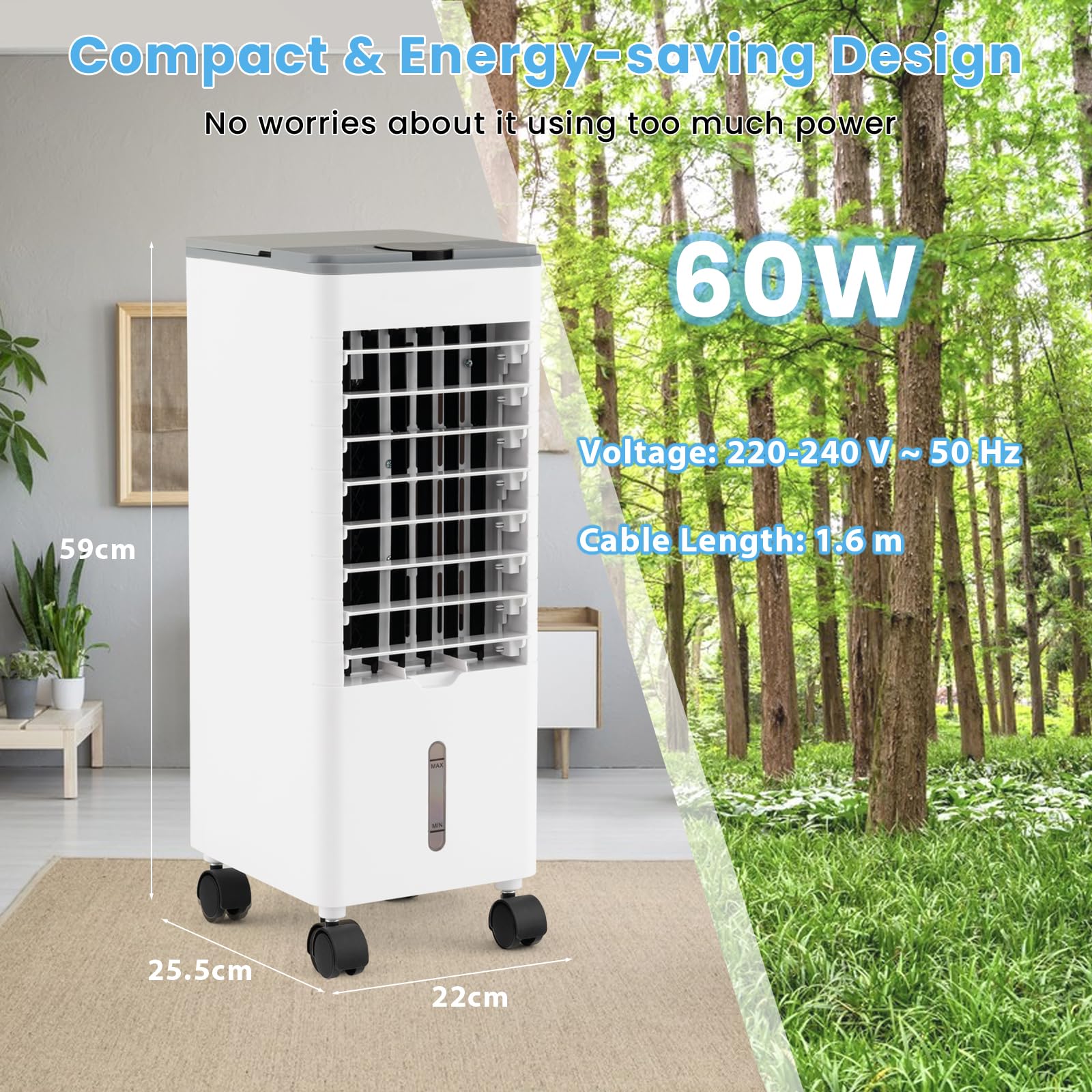 SOARS Ventilatore Condizionatore, 3 in 1 Ventilatore & Umidificatore & Raffrescatore, 3 Velocità, 2 Serbatoi d'Acqua, Timer 12H, Telecomando, per Salone, Camera da Letto, Ufficio (Grigio)
